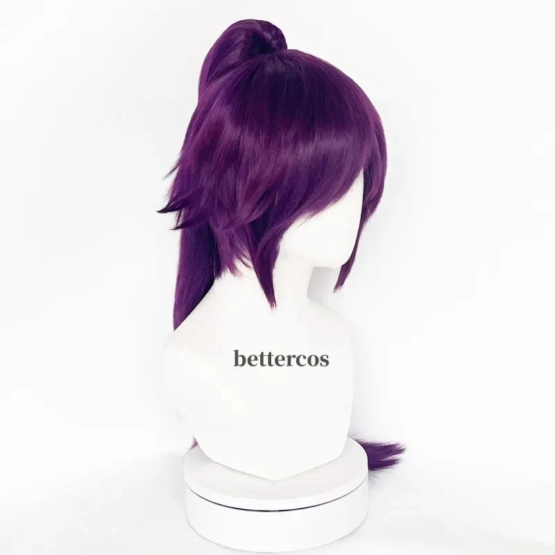 

xiaoxiao Shihouin Yoruichi Cosplay Wigs High-temperature Fiber Synthetic Hair Purple Mixed Long Chip Ponytail + Wig Cap