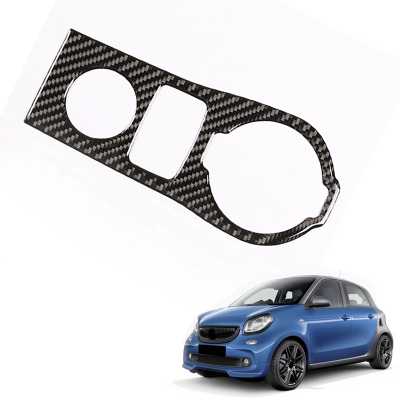 Car Carbon Fiber Center Console Water Cup Holder Decoration Cover Trim Stickers For Benz Smart 453 Fortwo 2016-2021