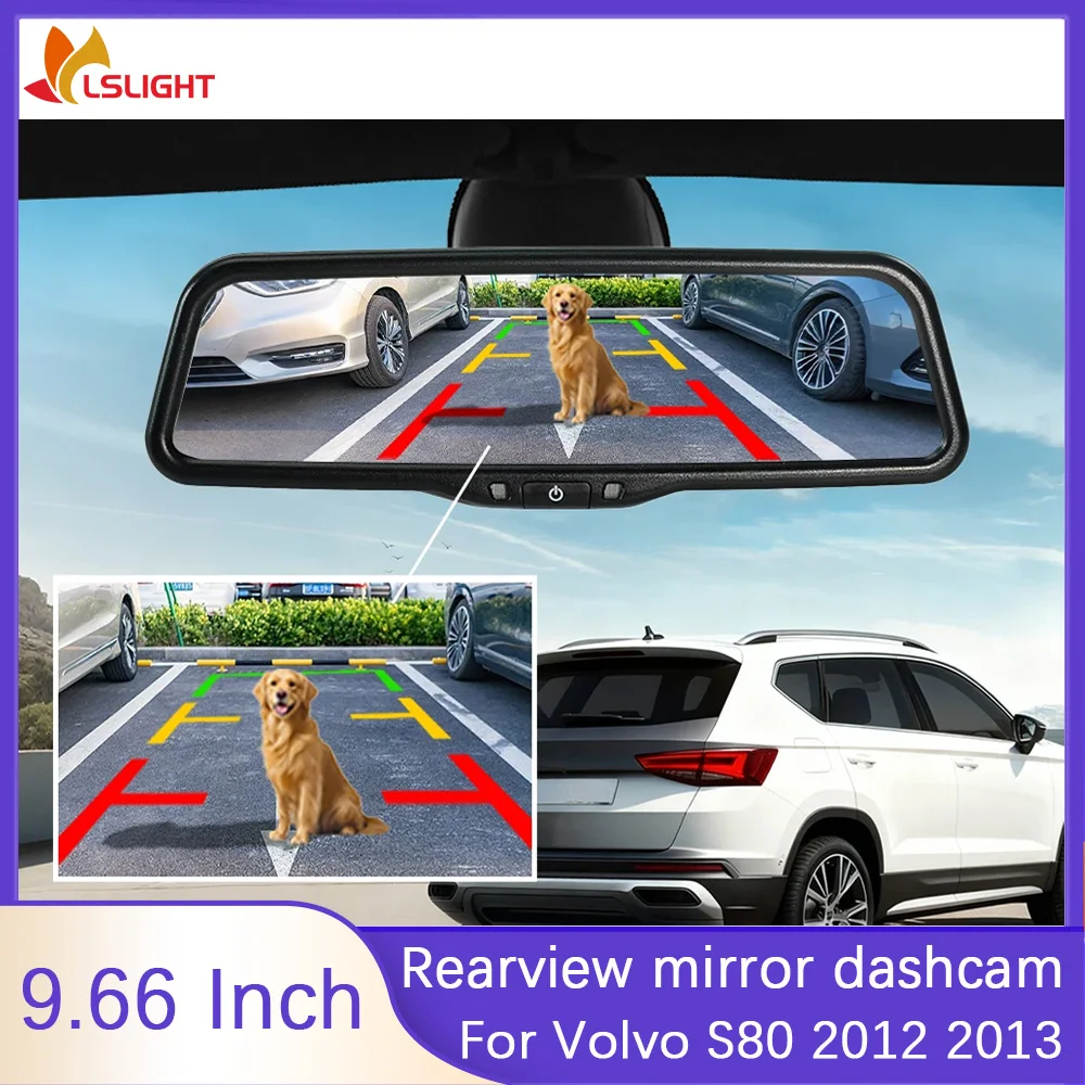 For Volvo S80 2012 2013 Car Rearview Mirror Monitor HD Reversing Full Screen Display 9.66 Inch Supports 1080P 720P AHD CVBS