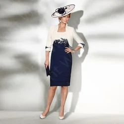 Customized Navy Short Mother of the Bride Dresses with Jacket Mother Gowns Contrast Color Knee Length Mother Suit for Party 2024