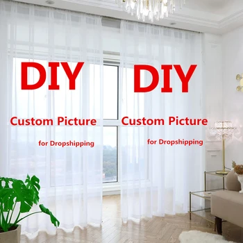 맞춤형 쉬어 보일 커튼 인쇄 창 얇은 명주 그물 커튼, 맞춤형 사진, 주문시 DIY 인쇄, 직송 