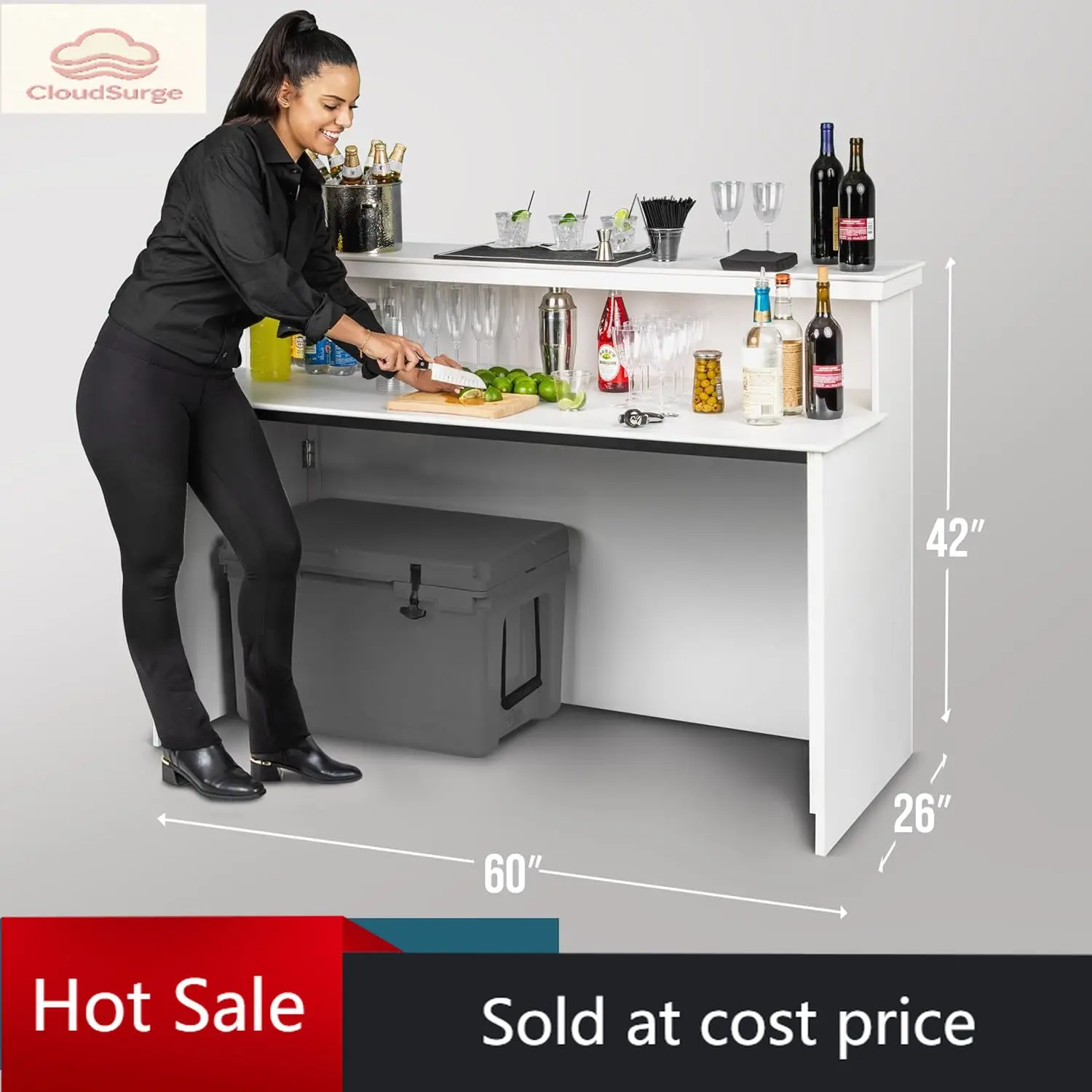 Activity priceElite Portable Bar Table for Events - Foldable Commercial Grade Wood - Pop up Mobile Bartending Station - White or