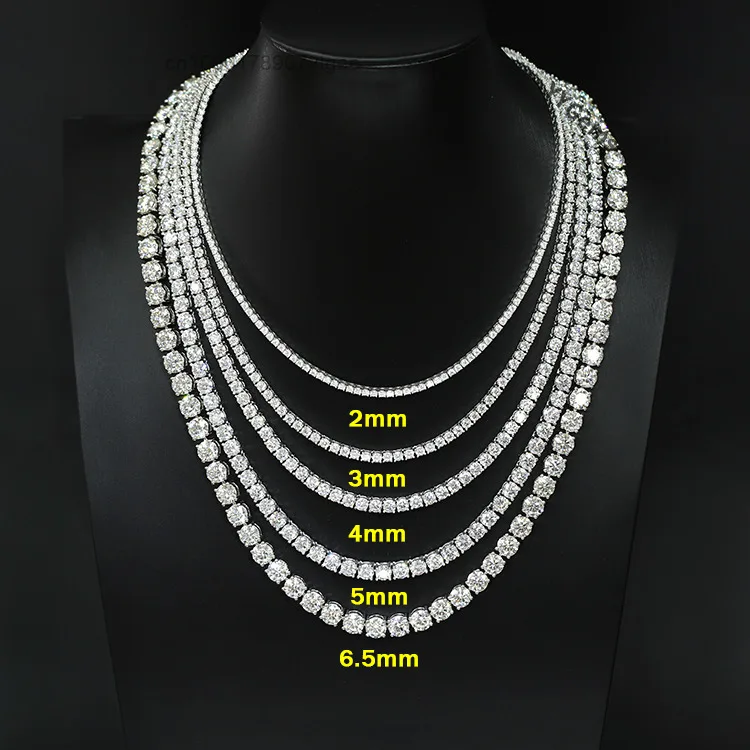 Moissanite GRA Diamond 2mm-6.5mm Tennis Chain Necklace Bracelet Hip Hop Necklace 925 Sterling Silver for Men Women Fine Jewelry.