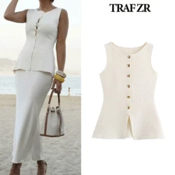 TRAF ZR Knit Vests for Women 2024 Summer Ladies Tops Sleeveless Holiday Tops Elegant Women's Luxury Vest Women's Fashion Vests