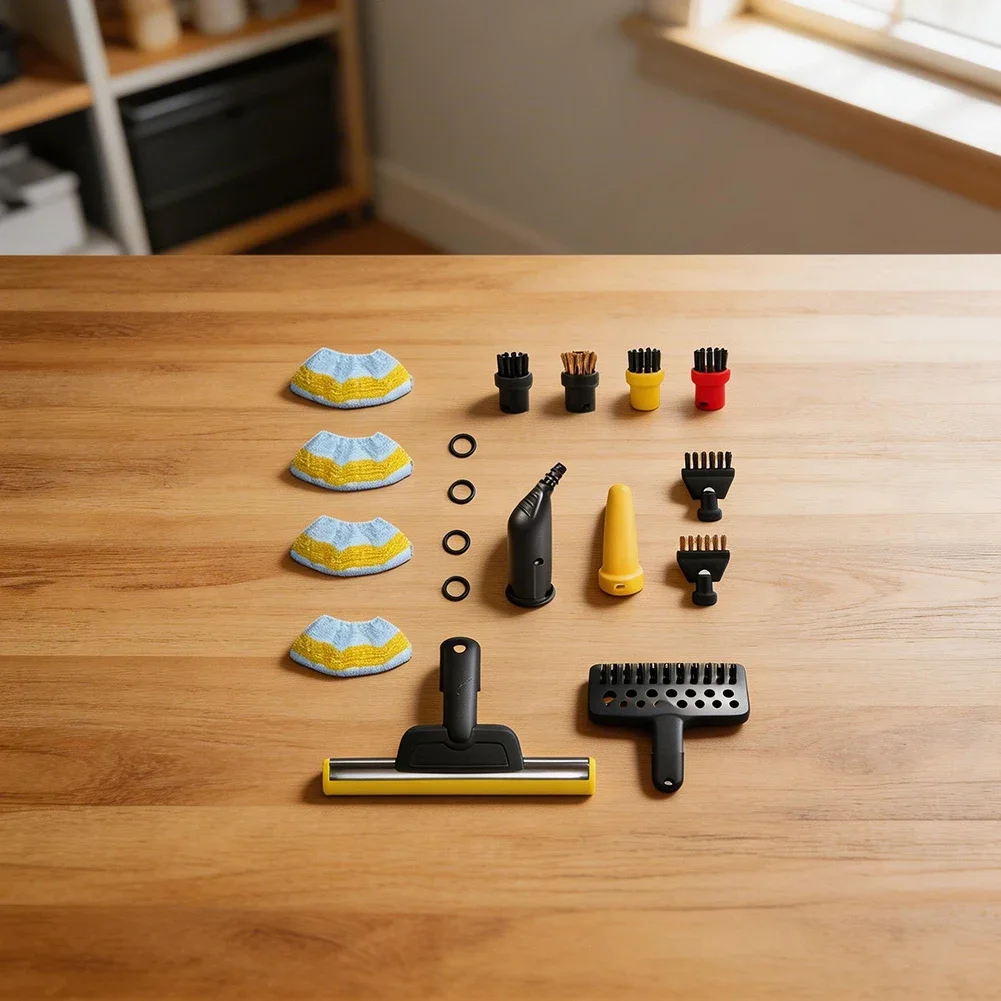 

Набор инструментов для чистки пароочистителей Karcher SC1, SC2, SC3, SC4, SC5, а также для пароочистителей EasyFix, включающий различные щетки, уплотнители и тканевые чехлы.