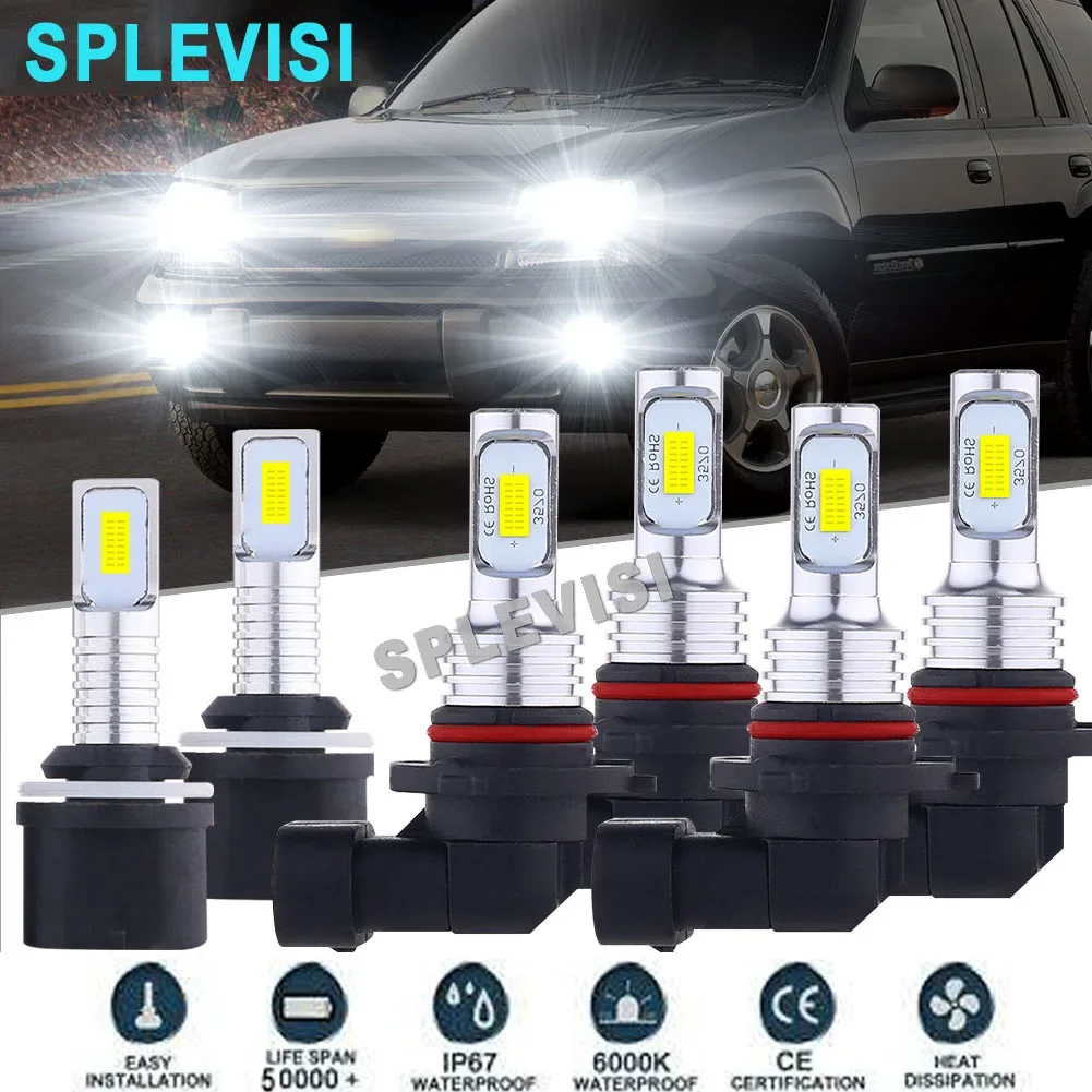 LED Headlight Fog Light Hi Low Beam Bulbs White car light For Chevrolet Trailblazer 2002 2003 2004 2005 2006 2007 2008 2009