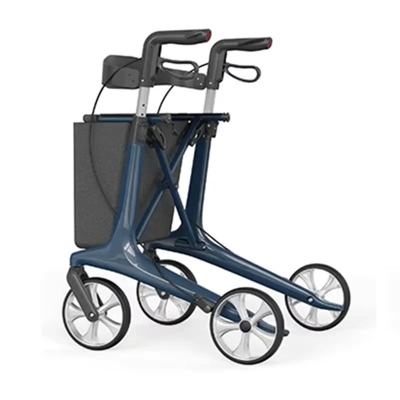 Foldable Aluminum Walker with 4 Wheels Lightweight Mobility Aid for Seniors Durable Rolling Frame Support Adjustable Height
