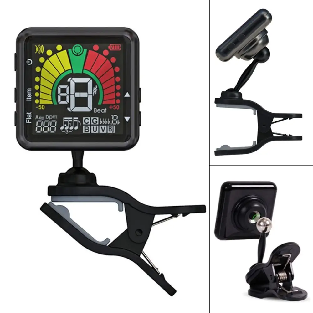 Portable LCD Screen Clip-On Tuner USB Rechargeable 360° Rotation Guitar Tuner Clip Guitar Accessories Guitar Tuner Clamp