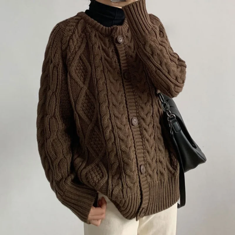 Cardigan donna autunno quotidiano tutto-fiammifero semplice elegante per il tempo libero stile coreano lavorato a maglia Vintage Chic sciolto manica