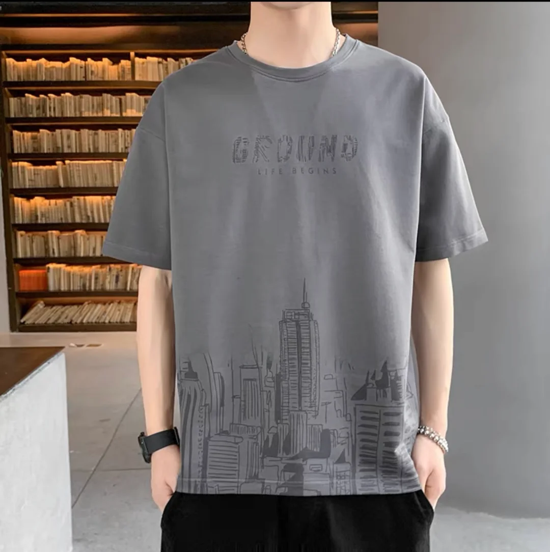 เสื้อยืดผ้าไหมน้ำแข็งสำหรับผู้ชาย แบรนด์แฟชั่นฤดูร้อน ทรงหลวม พิมพ์ลาย ผ้าโพลีเอสเตอร์ แห้งเร็ว