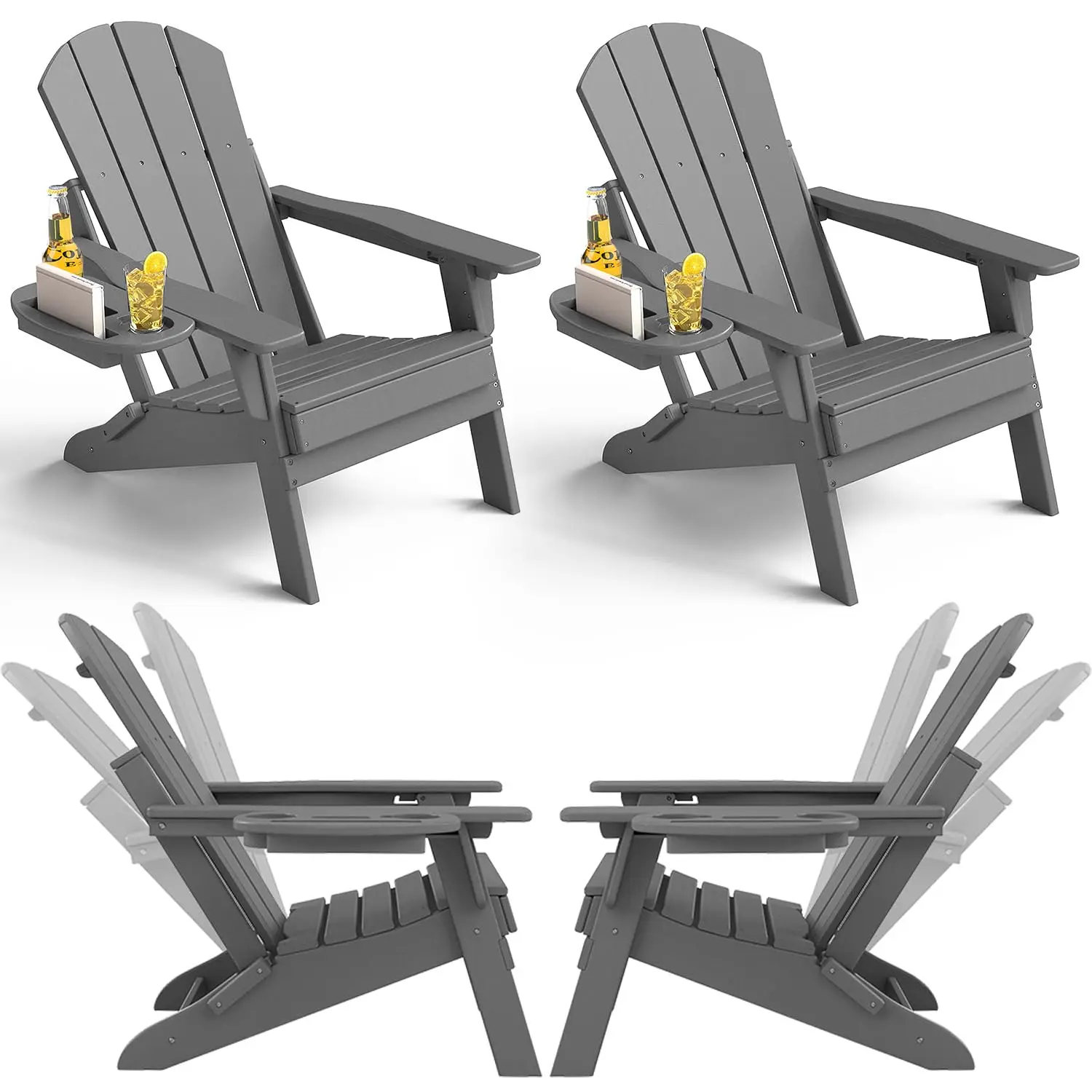 

Набор из 4 регулируемых кресел Adirondack с подстаканниками, всепогодные кресла из HDPE для костровой чаши, террасы, двора, патио, на заказ