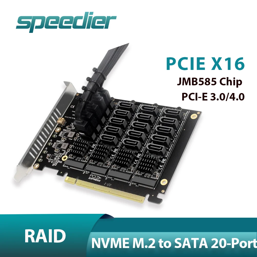 

Карта расширения PCIE X16 NVME M.2 RAID PCI-E к SATA 20-портовый чип-адаптер JMB585 для компьютера ASUS Hyper M.2X16 PM HHD