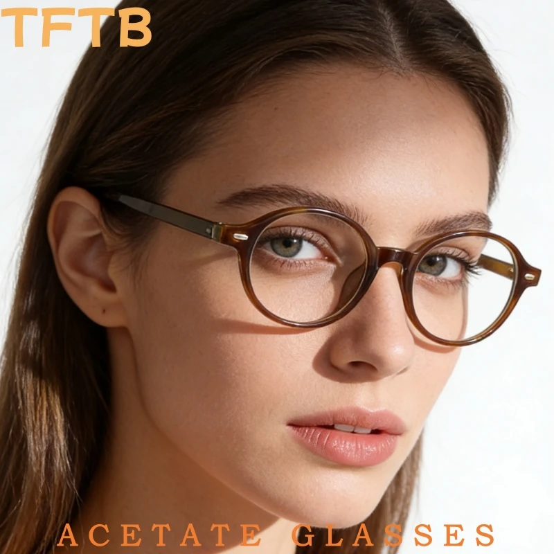 

TFTB Retro Oval Women's Glasses Frame Luxury Acetate Eyewear Men's Fashion Designer Style Optical Prescription Eyeglasses 8046