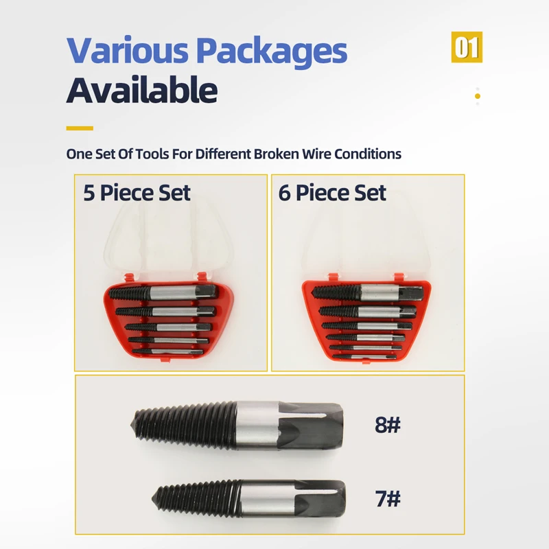 5/6Pcs Vis Extracteur En Métal Foret Ensemble Vis Endommagées Remover Extracteur Outils de Menuiserie Boulon Cassé Tuyau D\'eau Extracteur