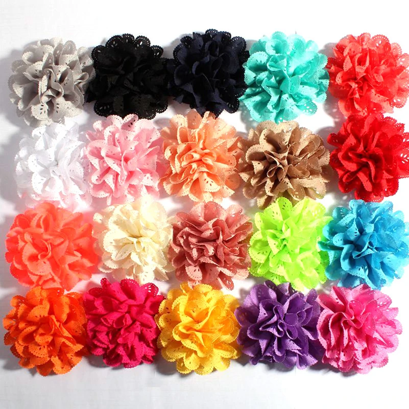 50pcs/lot 10cm 20colors Handmade Blossom Eyelet Flowers For Children Hair Accessories Artificial Fabric Flowers For Headbands