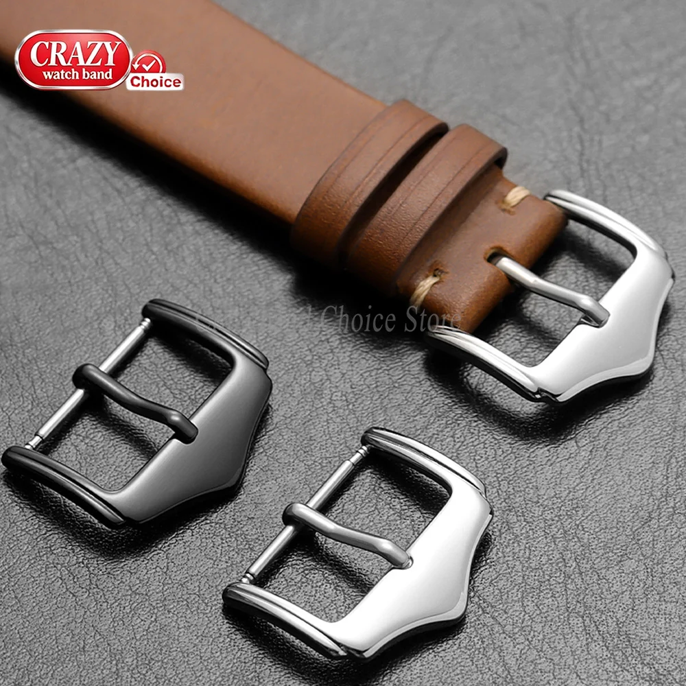 16mm 18mm 22mm Stainless Steel WatchBand Buckle Silver Black Polished Belt Clasp Metal Clasp Replacement for Leather Watch Strap - view 5