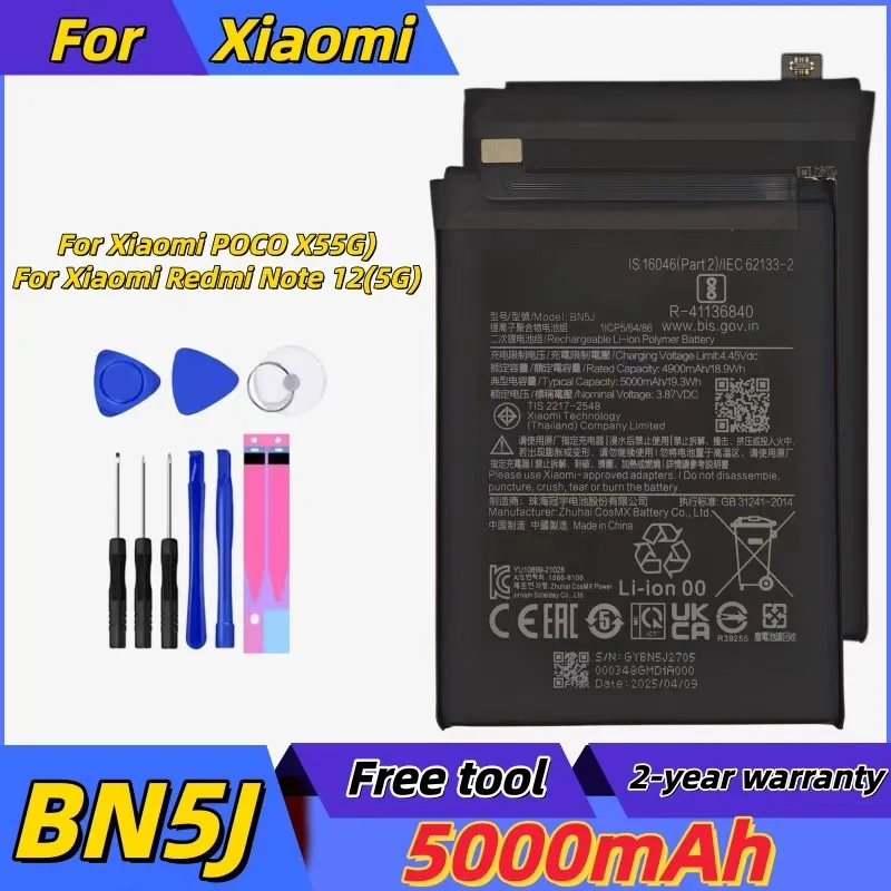 

2026 Years Battery 5000mAh BN5J For Xiaomi Redmi Note 12 5G / 12T Pro / POCO X5 5G Mobile Phone Batteries Bateria