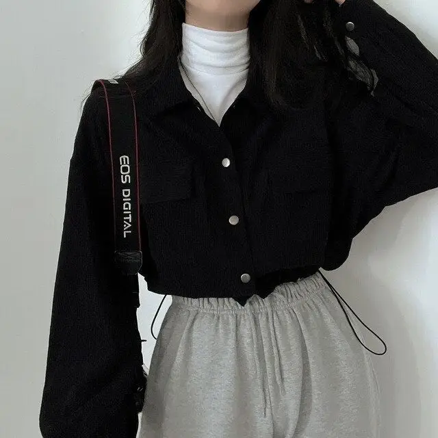 Korea'S New Lapels giacche donna velluto a coste puro semplicemente Vintage moda coreana Button-Up abbigliamento Baggy tempere Teens