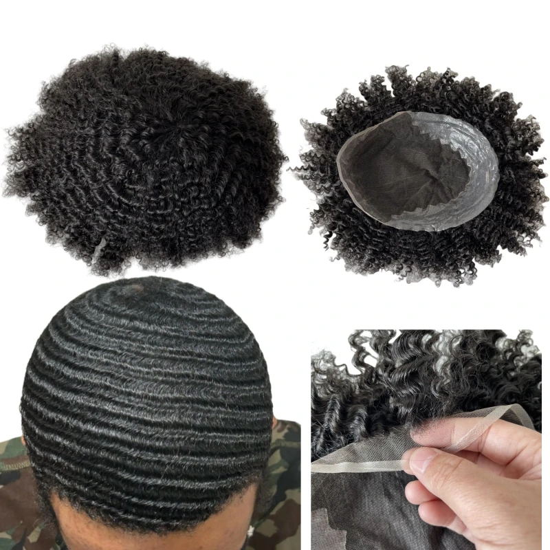 Brazilian Virgin Human Hair Systems 8mm Wave #1b 8x10 Q Base Toupee Front Swiss Lace Unit for Black Men