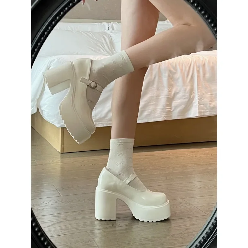 Black Super High Heels Mary Jane Shoes Women 2023 Goth Chunky Platform Pumps Woman Plus Size Ankle Buckle Party Lolita Shoes 42