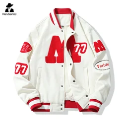 Harajuku Baseball Suit Jacket Men's Winter College Wool Plush Embroidered Alphabet Coat Couple's Retro Oversized Sports Jacket