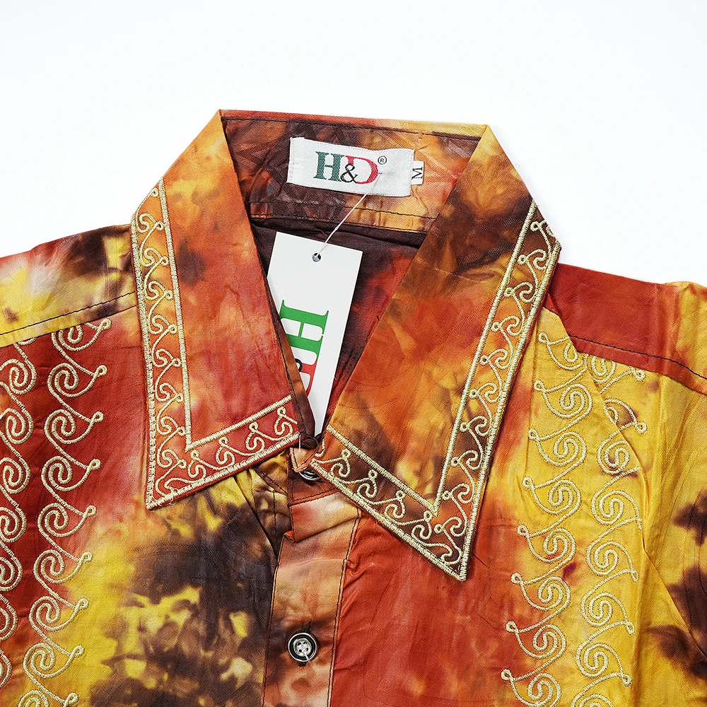 H & D-Vêtements traditionnels africains pour hommes, chemise brodée Ankara Dashiki, mode imprimé Bazin bleu, 2024