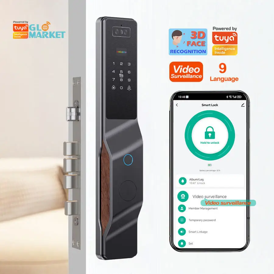 3D Face Recognition Digital Electronic Door Lock Tuya WIFI APP Remote Video Intercom With Camera FIngerprint Password Unlock