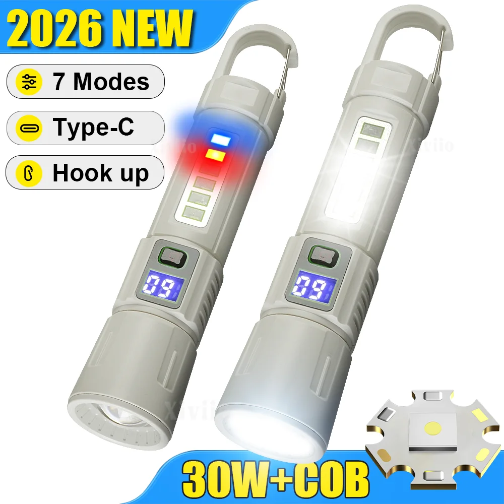 LED Work Flashlight Rechargeable Outdoor Emergency Lighting Led Work Light with Side Light,Hook Zoomable Torch Explore Adventure
