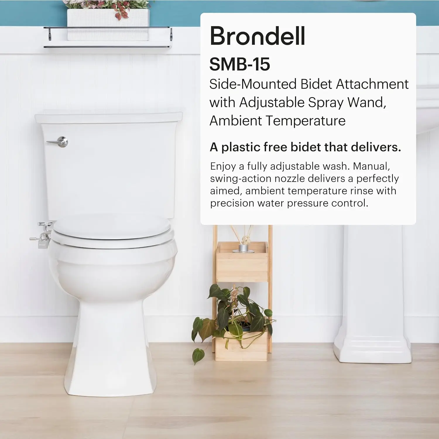 Brondell SMB-15 Side Mounted Manual Bidet Attachment for Toilet Seats with Adjustable Sprayer and Water Pressure, Thin Profile