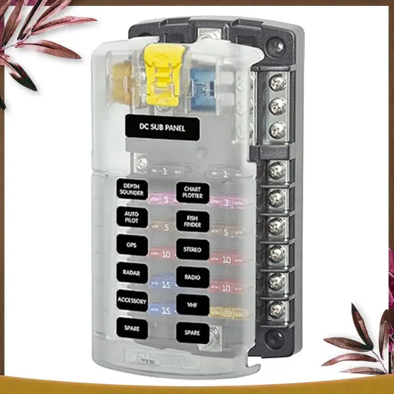 AB59-1 Piece Car Boat Fuse Box Holder Plastic 5026 ST Blade Fuse Block 32V100A 12 Circuit With Ground And Cover