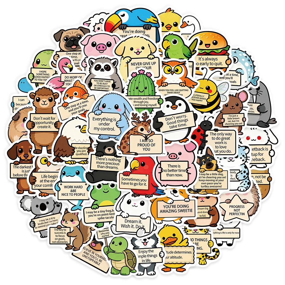 50PCS Funny Emotional Support 2 Graffiti Stickers Fun Cartoon Animal DIY Manual Label Brochure Laptop Tablet Stickers