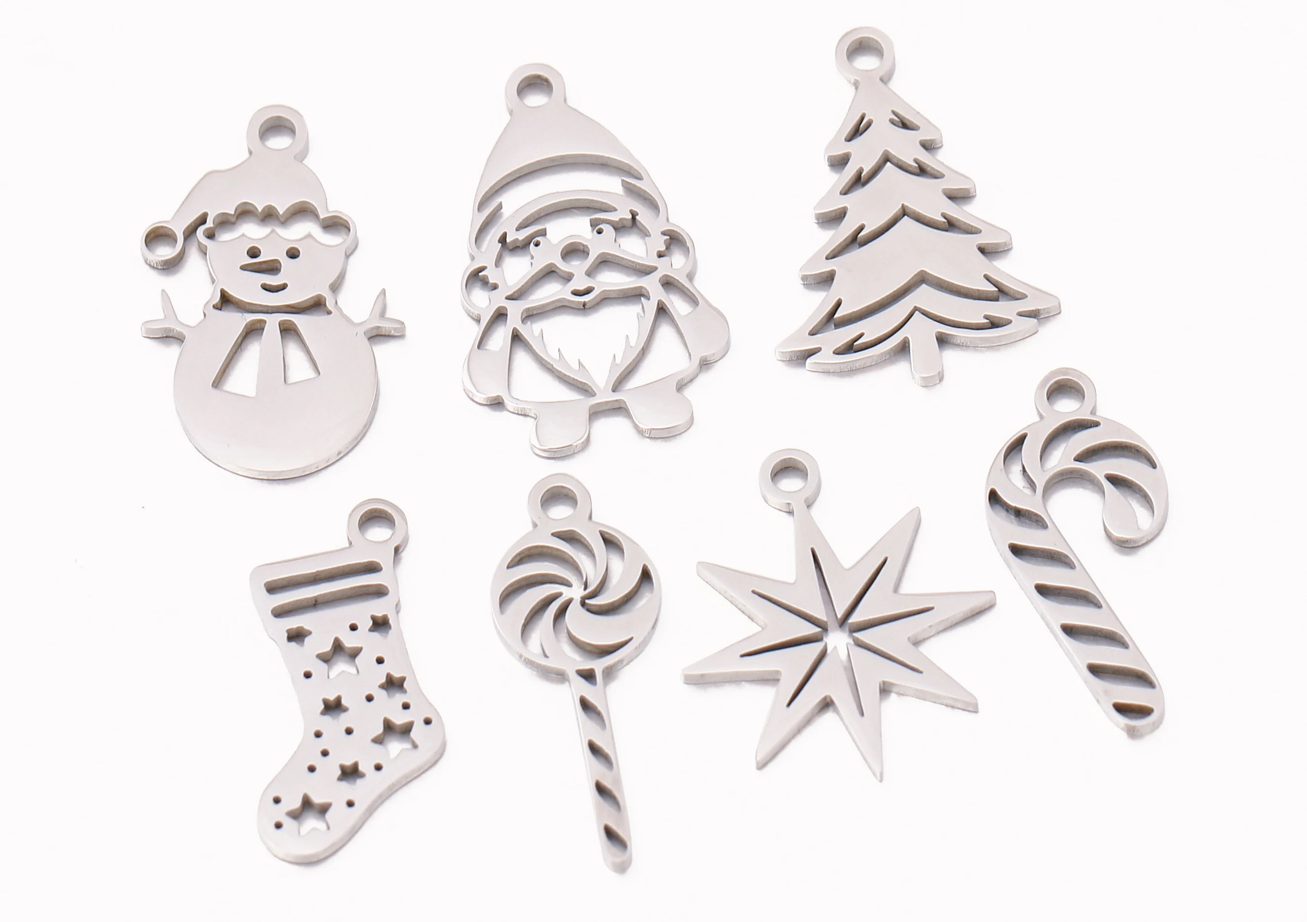 5 Stück Weihnachtsbaum/Süßigkeit Zuckerrohr/Schneemann/Weihnachtsmann Charm Edelstahl Stiefel Weihnachten Anhänger DIY Halskette Armband Schmuckherstellung – Detail 5