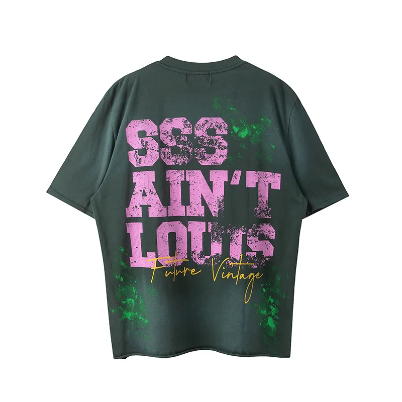 SSSAINT LOUIS Hand-painted logo letters on T-shirt Embroidered design Round neck short sleeve