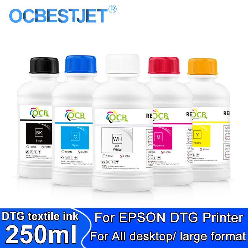 250ml / Bottle DTG textile ink for Epson F2000 F2100 DX5 DX7 I1600 XP600 TX800 1390 L800 L1800 L805 Printer quality DTG ink