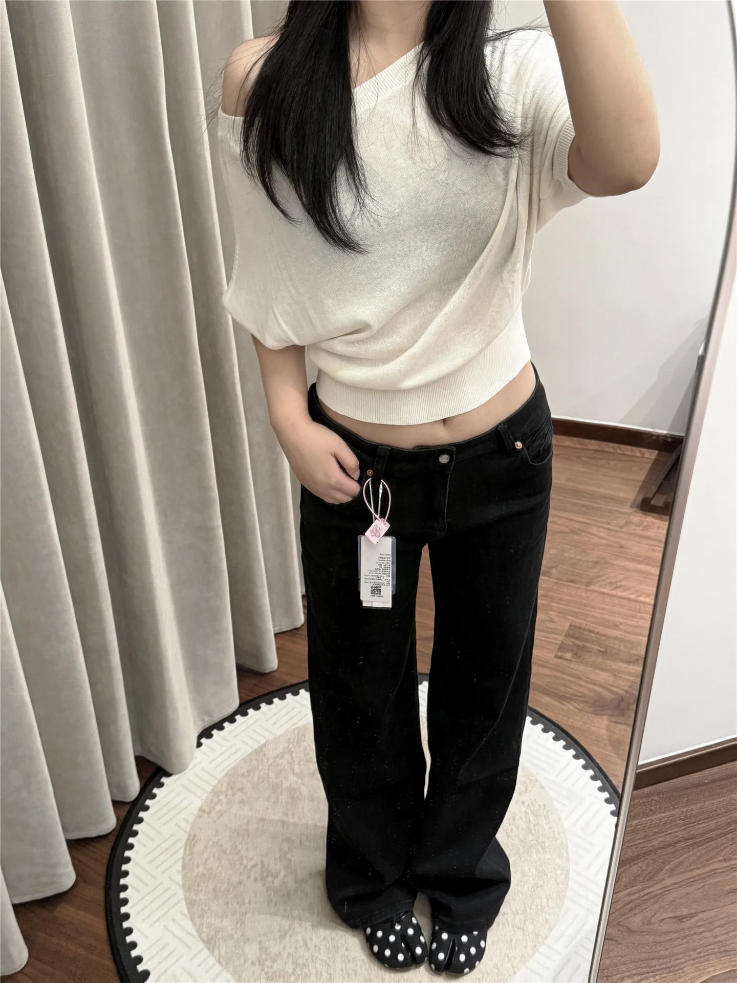 

Extended Length Straight Leg Low Waist Wide Leg Jeans Women's Summer Loose Slimming Hot Girl Style Black Cotton Denim Pants
