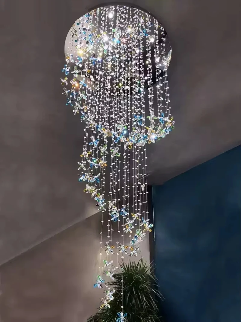 Duplex Crystal Chandelier Luxury Living Room Light Villa Spiral Staircase Lobby Decorative Lamp Lustre Flower Customized Lamp