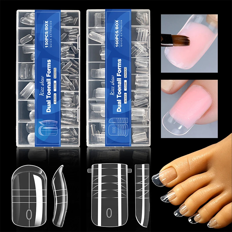 150/160PCS Clear Toe Nail Extensions Full Cover Press-On Fake Toe Tips Summer DIY Manicure Set For Women Girls Barefoot Decor
