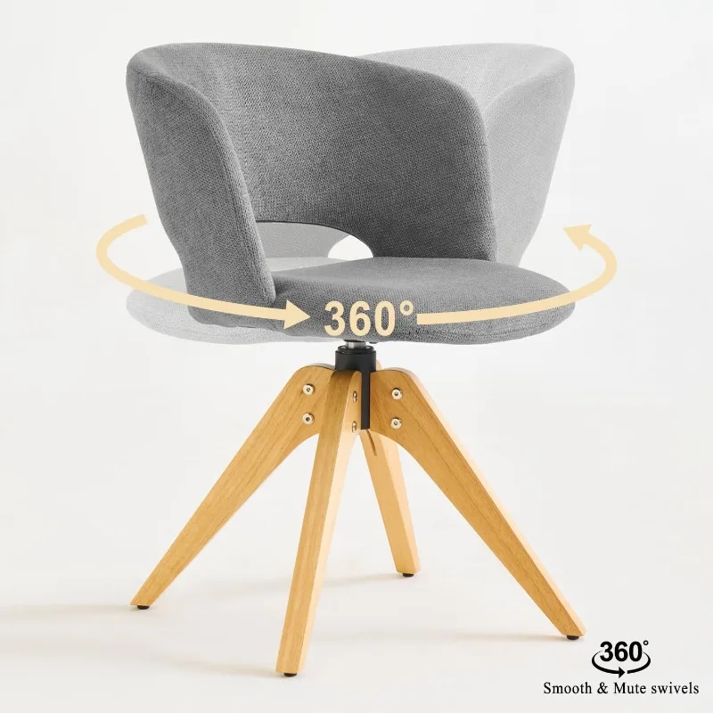 Cadeira giratória moderna de meados do século com pernas de madeira maciça, cadeira de mesa de escritório doméstico sem rodas, cadeira de maquiagem para vaidade, estofamento