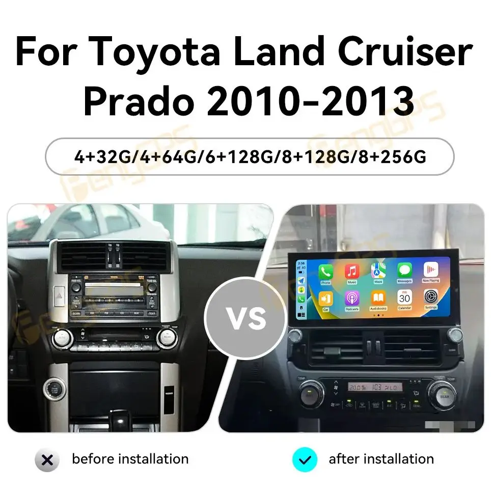 

12,3-дюймовый беспроводной Carplay для Toyota Land Cruiser Prado 2010-2013, Android 13, GPS-навигатор, мультимедийный плеер, авто стерео радио