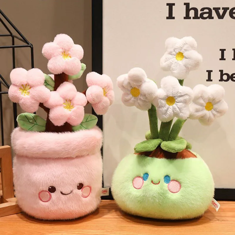 

Cute Plush Potted Flower Toy Kawaii Cherry Blossom Stuffed Plant Soft Stress Relief Doll Desk Bedroom Home Decor Gift for Kids