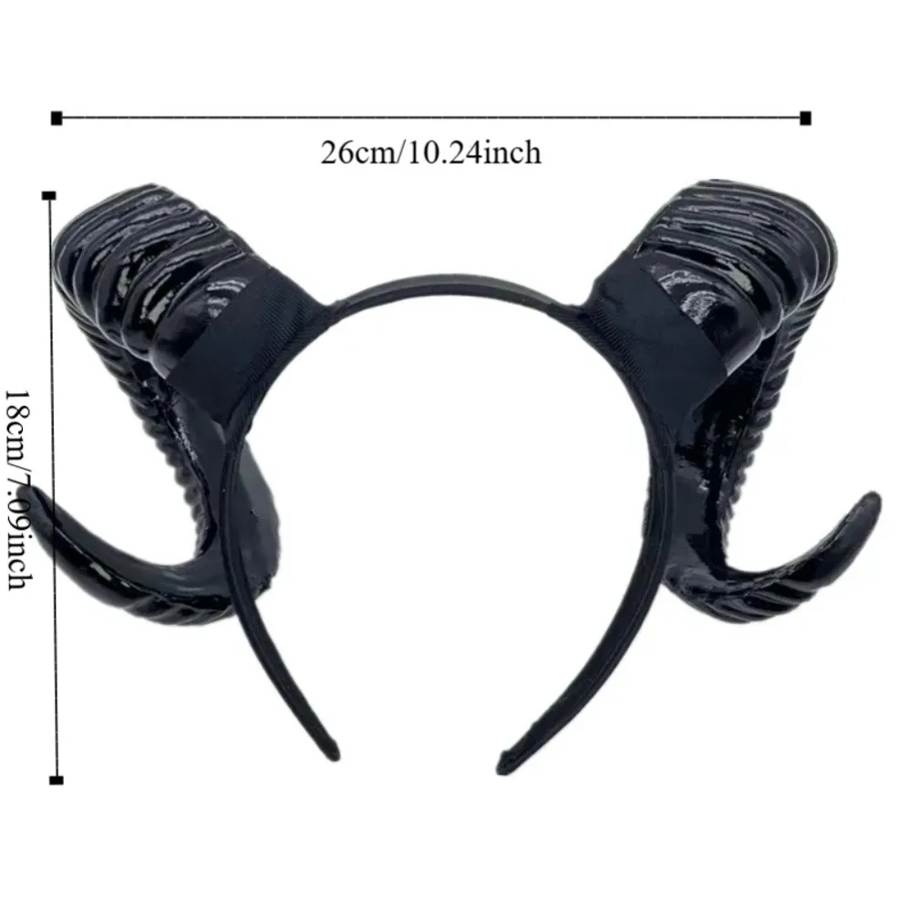 ประดิษฐ์สีดําปีศาจ Horn Headwear Gothic Reusable ฮาโลวีน Devil Headband ที่สมจริง Unisex แพะ Horn ผม Hoop Stage