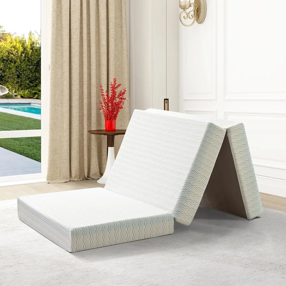 Tri-fold Memory Foam Mattress, Foldable Mattress with Washable Cover, Trifold Mattress for Yoga/Camping/RV/Guest Beds