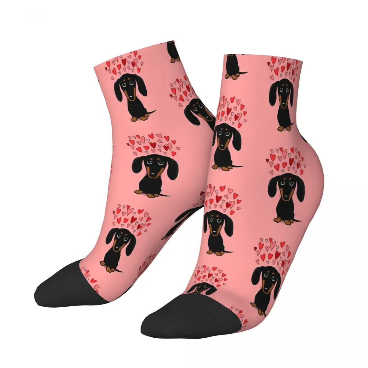 Black And Tan Dachshund With Valentine Hearts Cute Cartoon Wiener Dog Ankle Socks Male Mens Women Spring Stockings Printed