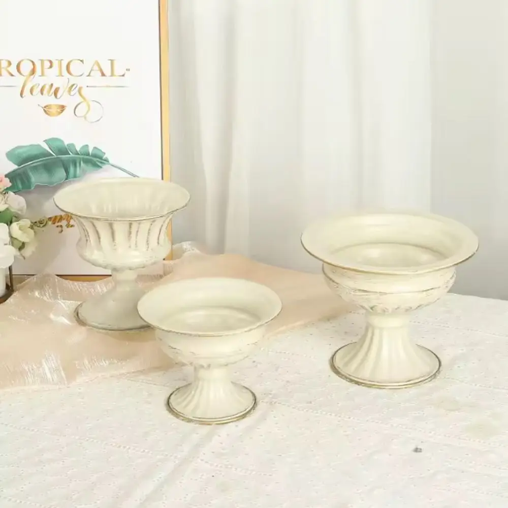 Vintage Metal Flower Pot White Multipurpose Urn Vase Flower Pot Arranging Floral Vase Living Room