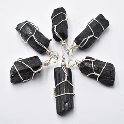 Fashion good quality natural black tourmaline stone Wire Wrappe irregular shape pendants for jewelry making 6pcs wholesale
