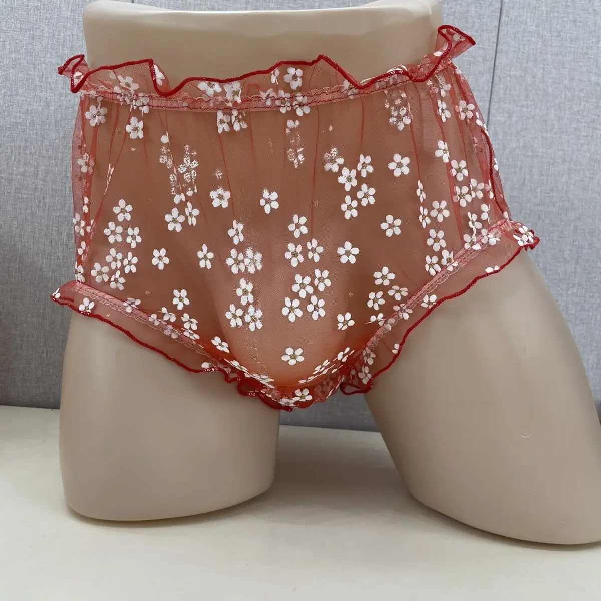 กางเกงในชายแบบตาข่าย ช่วงหน้ากว้าง โปร่งใส ซิปด้านหน้า สำหรับผู้ชายที่ชอบแต่งกายเป็นผู้หญิง มีช่องใส่ของ