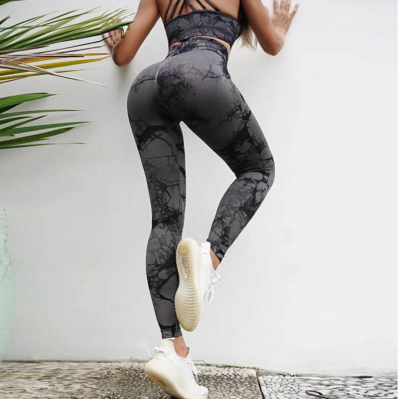 

Tie Dye Seamless Yoga Pants Sports Fitness Hip-Lifting Stretch High Waist Running Trousers Workout Gym Leggings for Women