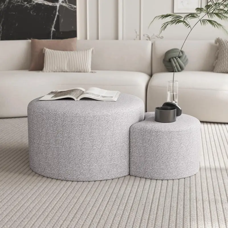 

Upholstered Nesting Coffee Tables Set of 2, Versatile Side Table, Ottoman, Footrest, and Seat for Living Room, Bedroom,