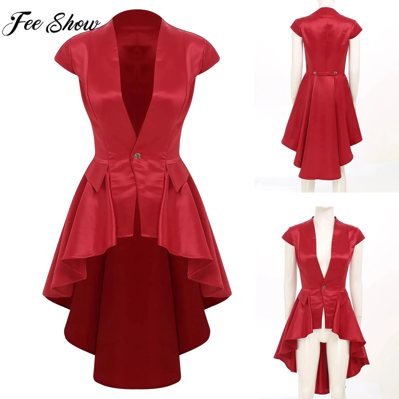 Disfraz de vampiro Medieval renacentista para mujer, chaleco de cascada victoriano, chaqueta, abrigo de cola gótico Steampunk para Halloween