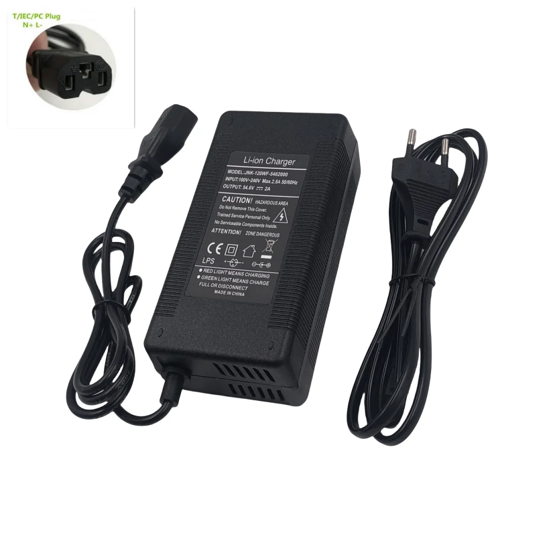 شاحن بطارية ليثيوم 54.6 فولت 2 أمبير 48 فولت 13 ثانية شاحن Kugoo G1 شاحن بطارية ليثيوم أيون عالي الجودة مع مدخل مروحة 100-240 فولت